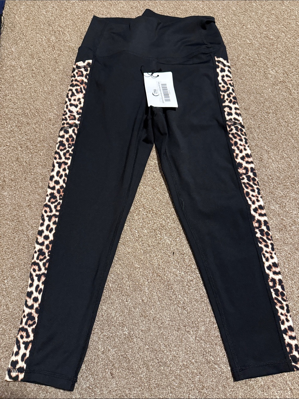ZYIA Black Leggings with Leopard Print Side Panels